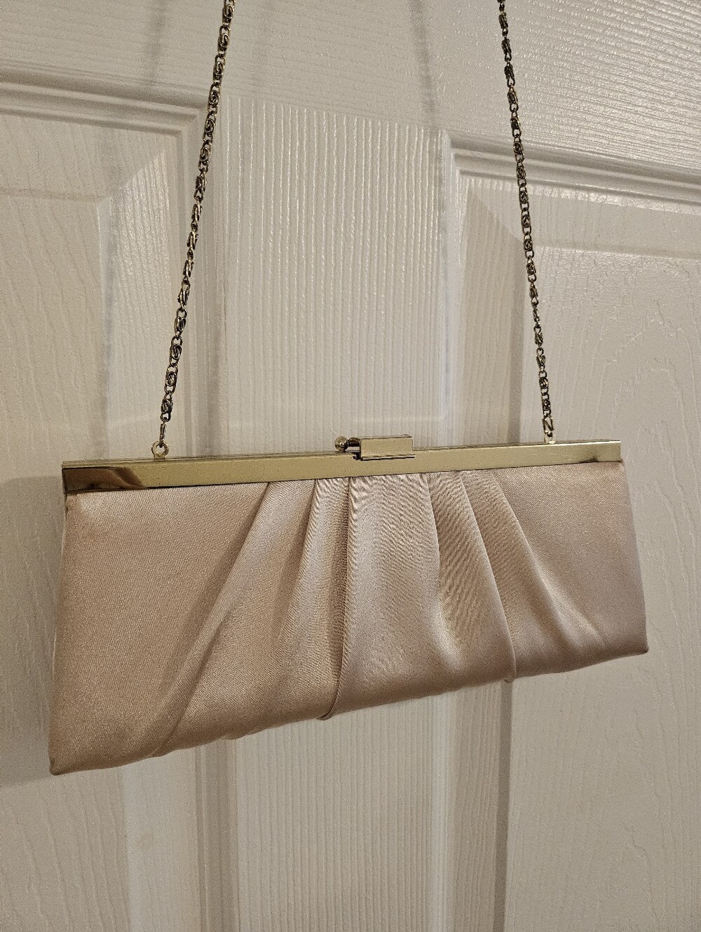 Jacqueline Ferrar Satin Pleated Clutch in Champagne Gold
